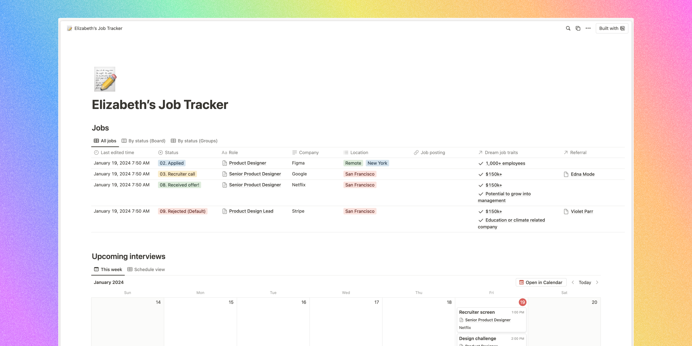 Elizabeth's Job Tracker | Notion Template